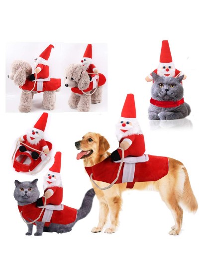 Dogs And Cats Horse Riding Clothes Santa Claus Doll Funny Pets Clothing