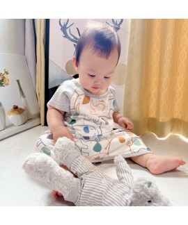 Bamboo Short Sleeve Cartoon Pajamas Sets Light Gauze Anti Kick Parent-Child Clothes