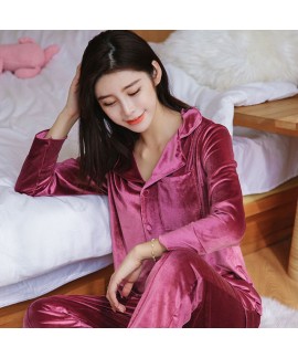 2018 New Long-sleeved Fall Women's Flannel Two-piece pajama sets