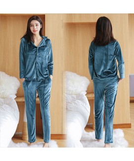 2018 New Long-sleeved Fall Women's Flannel Two-piece pajama sets