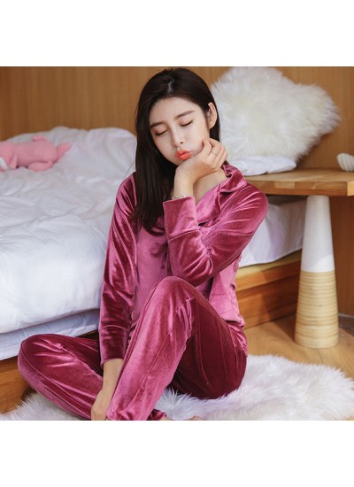 2018 New Long-sleeved Fall Women's Flannel Two-piece pajama sets