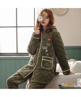 Thickened Cotton Flannel Warm Coral Flannel Pajamas Cotton Jacket Suit in Autumn and Winter