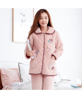 Thickened Cotton Flannel Warm Coral Flannel Pajamas Cotton Jacket Suit in Autumn and Winter