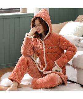 Thickened Cotton Flannel Warm Coral Flannel Pajama...