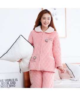 Thickened Cotton Flannel Warm Coral Flannel Pajamas Cotton Jacket Suit in Autumn and Winter