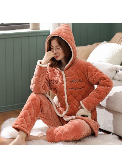 Thickened Cotton Flannel Warm Coral Flannel Pajamas Cotton Jacket Suit in Autumn and Winter