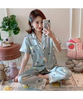 Large Size Sleepwear women Short Sleeve Loose and Fatten Ice Silk pajama sets