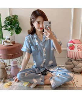 Large Size Sleepwear women Short Sleeve Loose and Fatten Ice Silk pajama sets