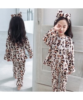 Fashion leopard print girl's pajamas suit autumn and winter cartoon children's pajamas lovely pyjamas