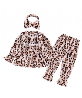 Fashion leopard print girl's pajamas suit autumn and winter cartoon children's pajamas lovely pyjamas