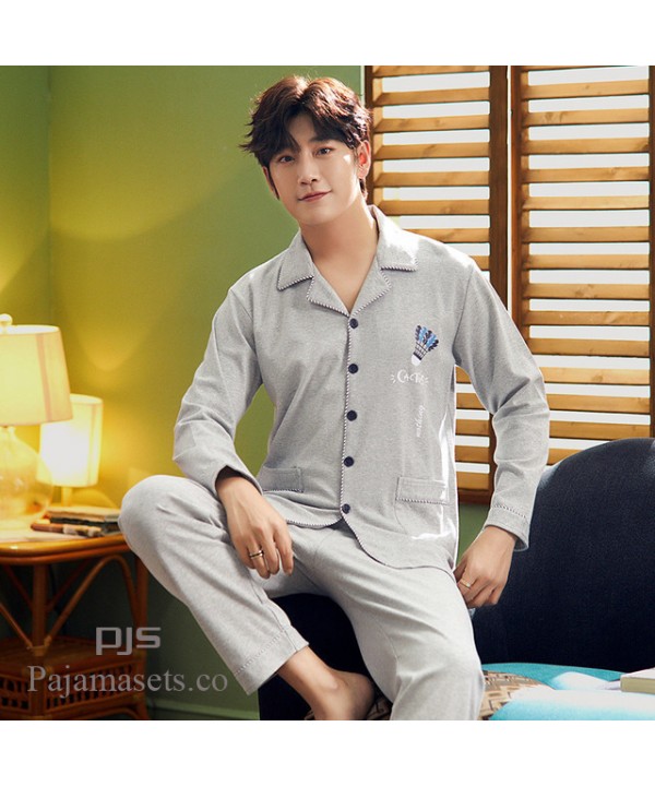 Leisure Long Sleeve Pure Cotton pajamas for spring comfy men lounge pajamas