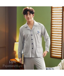 Leisure Long Sleeve Pure Cotton pajamas for spring comfy men lounge pjs