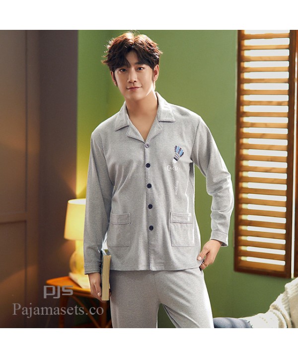 Leisure Long Sleeve Pure Cotton pajamas for spring comfy men lounge pajamas