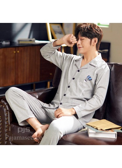 Leisure Long Sleeve Pure Cotton pajamas for spring comfy men lounge pjs