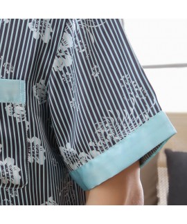 Men's Short Sleeve Simulated Silky Nightwear Slim Fashion Stripe pajama sets for Summer