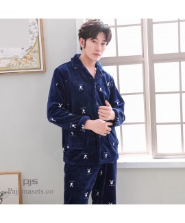 New male's flannel pajama set Comfy sleepwear for men