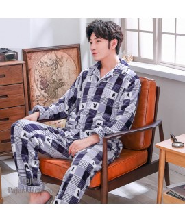 Plus size printed pajamas for men long sleeves male's thicken sleepwear