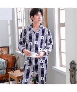 Plus size printed pajamas for men long sleeves male's thicken sleepwear