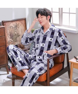 Plus size printed pajamas for men long sleeves mal...