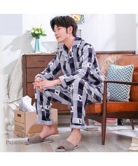 Plus size printed pajamas for men long sleeves male's thicken sleepwear