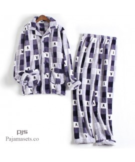 Plus size printed pajamas for men long sleeves male's thicken sleepwear