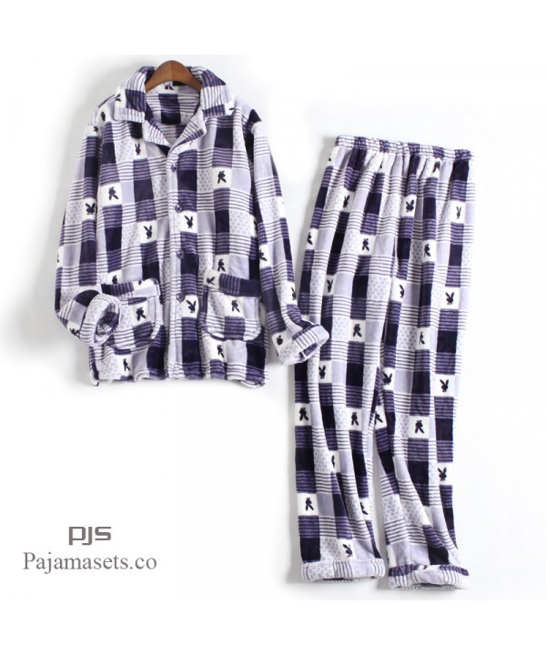 Plus size printed pajamas for men long sleeves male's thicken sleepwear