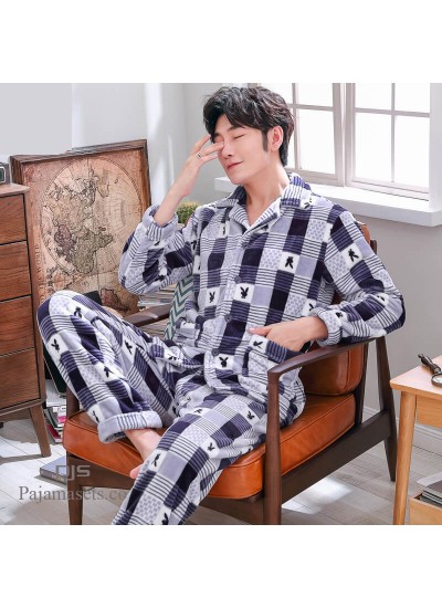 Plus size printed pajamas for men long sleeves male's thicken sleepwear