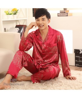 Men's comfy long sleeve silk like pyjamas cheap sl...