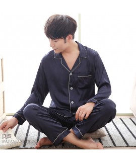 New Men's luxury Silk Sleepwear for Spring Long Sl...