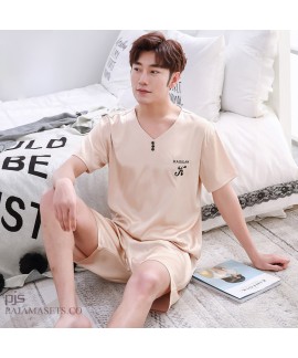 Short Sleeve Men's Sleepwear For Summer Large Size Simulated Silk Pajama Male