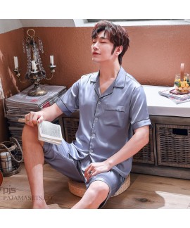 Short Sleeves Ice Silk pajamas Mens Plus Size male's sleepwear for Summer