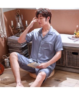 Short Sleeves Ice Silk pajamas Mens Plus Size male's sleepwear for Summer