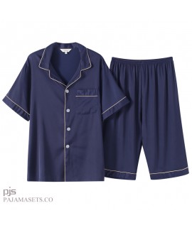 Short Sleeves Ice Silk pajamas Mens Plus Size male's sleepwear for Summer