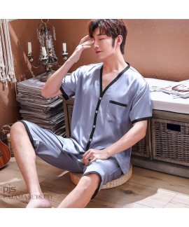 Large size Men's Simulated Silk Sleepwear Set Shor...