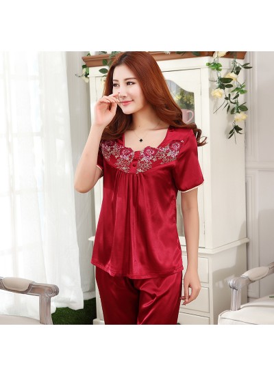 Ice Silk female wedding pajamas Summer women short-sleeved sleepwear