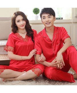 New Large size Couple Short Sleeve Sleepwear Set leasure pajama sets