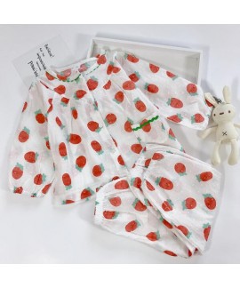 Strawberry Long Sleeve Trousers Cotton Thin Pajamas Suit For Girls