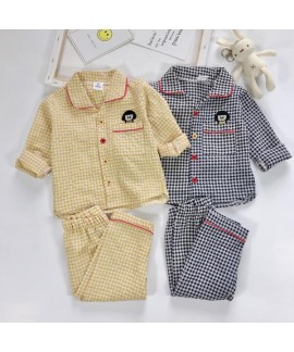 Plaid Thin Long Sleeve Children's Pajamas Suit For Spring And Autumn