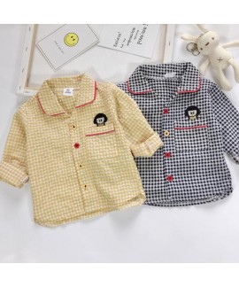 Plaid Thin Long Sleeve Children's Pajamas Suit For Spring And Autumn