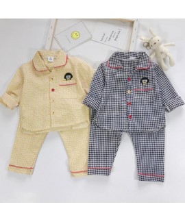 Plaid Thin Long Sleeve Children's Pajamas Suit For...