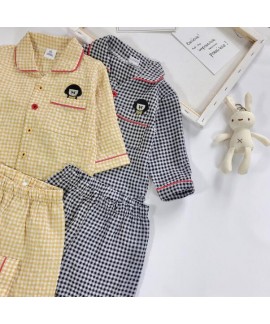 Plaid Thin Long Sleeve Children's Pajamas Suit For Spring And Autumn