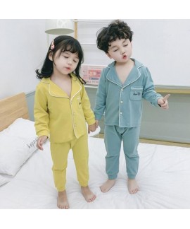 Long Sleeve Cotton Thin Cardigan Children's Pajamas Suit For Spring And Autumn