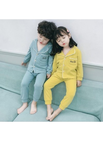 Long Sleeve Cotton Thin Cardigan Children's Pajamas Suit For Spring And Autumn