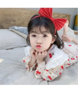 Embroidered Cherry Lapel Pajama Set For Girls