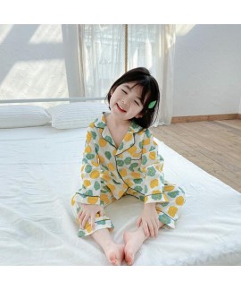 Children's Cotton Cardigan Long Sleeve Pajama Set For Spring And Autumn