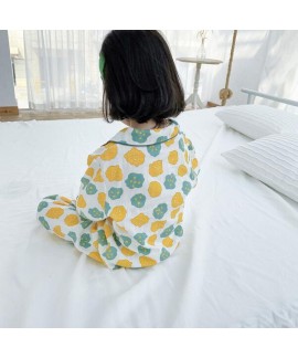 Children's Cotton Cardigan Long Sleeve Pajama Set For Spring And Autumn