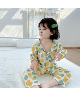 Children's Cotton Cardigan Long Sleeve Pajama Set For Spring And Autumn