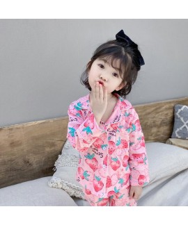 Strawberry Pattern Knitted Comfortable Pajamas Suit For Girls