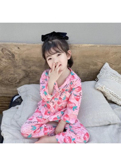 Strawberry Pattern Knitted Comfortable Pajamas Suit For Girls