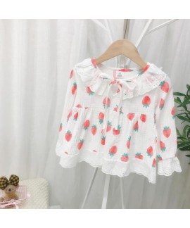 Cotton Girls Lace Strawberry Pattern Pajamas Set